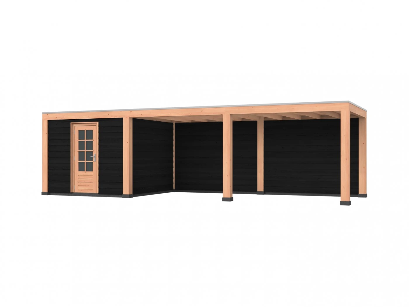 Douglas overkapping, 900 x 300, met achterwand en schuur, Westwood Robuust zwart - Afbeelding 1
